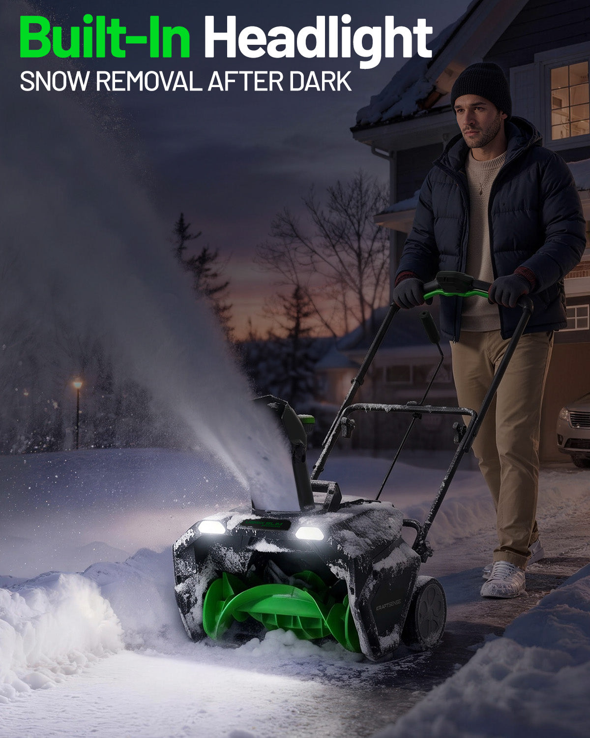 KraftSense 20-Inch Single-Stage Snow Blower, Dual-Battery Kit with 2 x 8.0Ah Batteries and Charger
