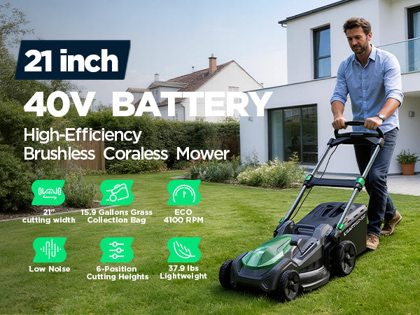 Kraftsense U20X Slim 40V Brushless Self-Propelled Cordless Lawn Mower 21" with 2×8.0Ah Batteries