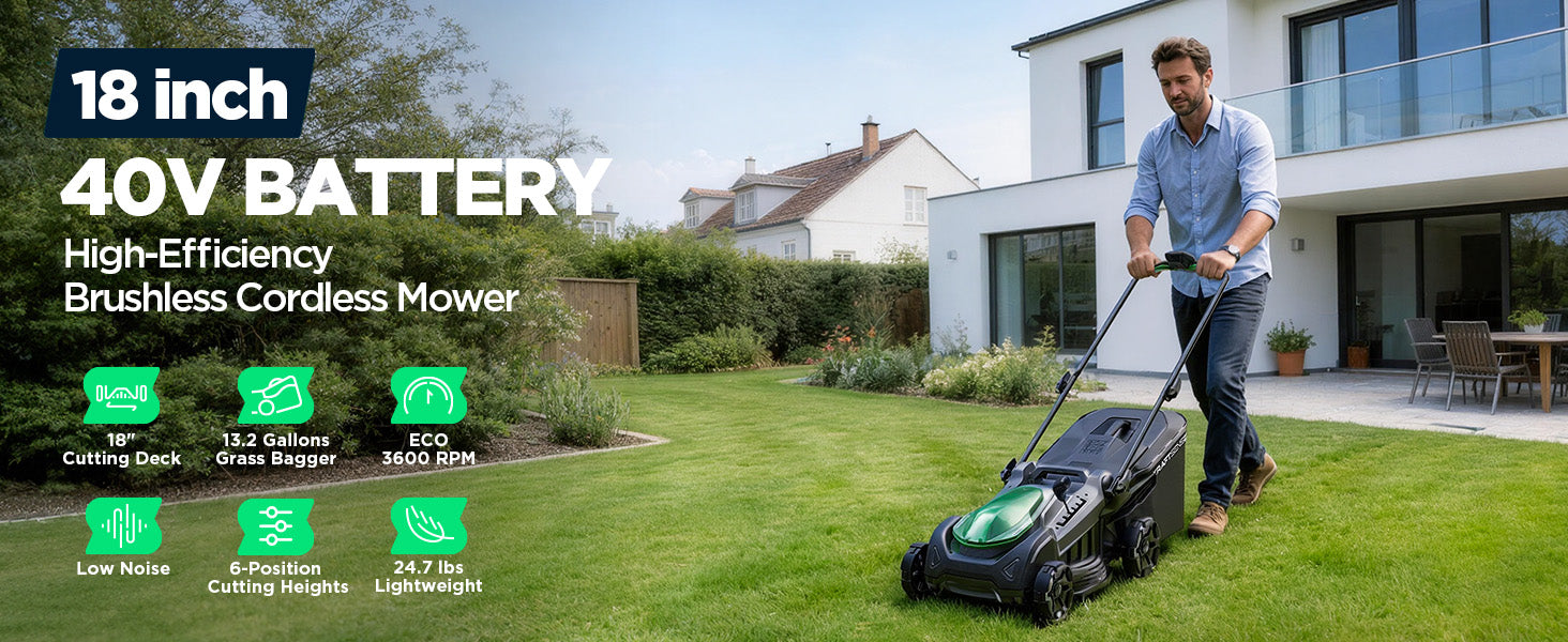 Kraftsense U20X Slim 40V Brushless Cordless Lawn Mower 18