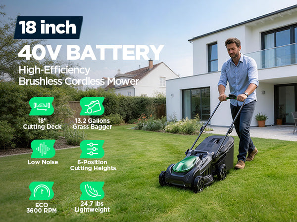 Kraftsense U20X Slim 40V Brushless Cordless Lawn Mower 18" with 2 x 5.0Ah Batteries