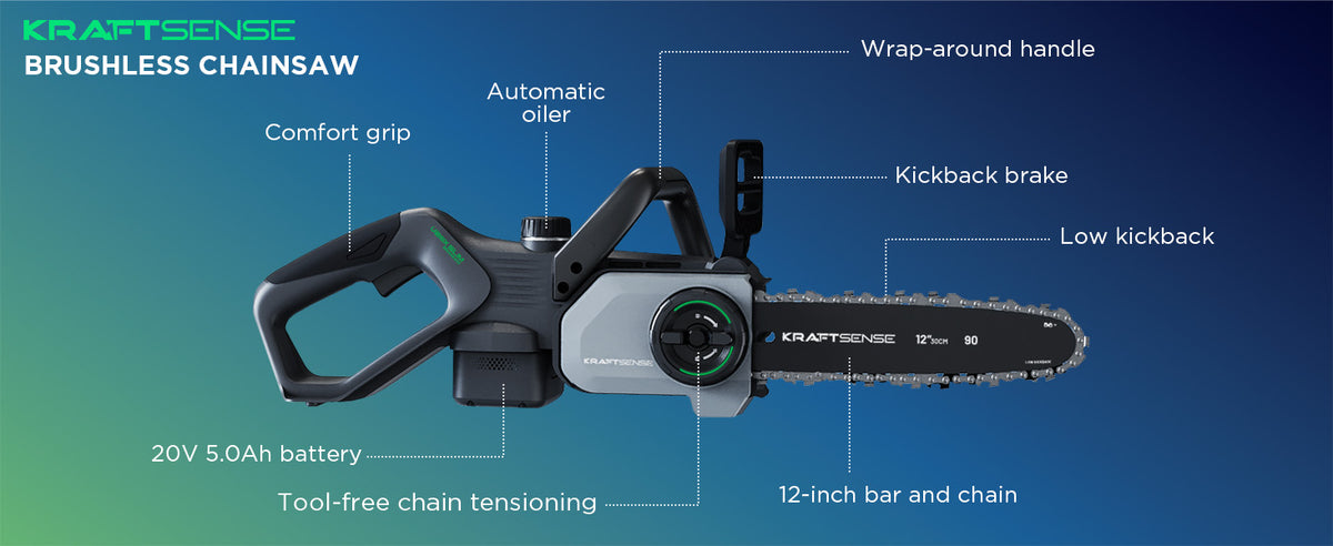 Kraftsense U20X Slim 20V Brushless Chainsaw | with 2.0Ah Battery Options