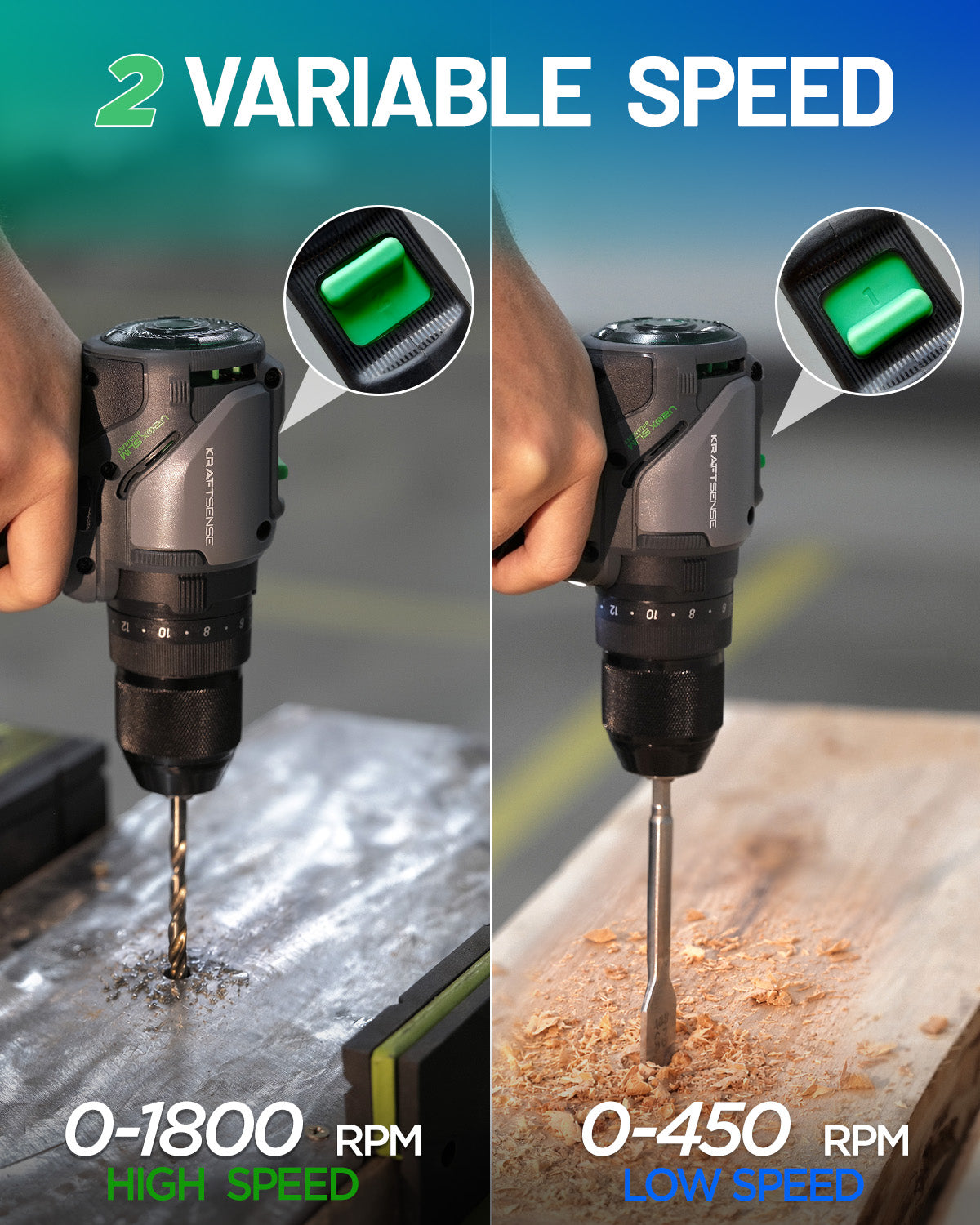 KraftSense U20X Brushless Hammer Drill, 1/2 in Keyless Chuck, 20-Position Torque, with 2.0Ah Battery