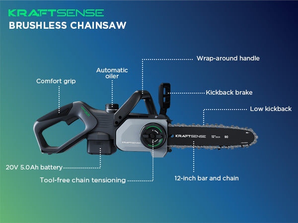 Kraftsense U20X Slim 20V Brushless Chainsaw | with 2.0Ah Battery Options
