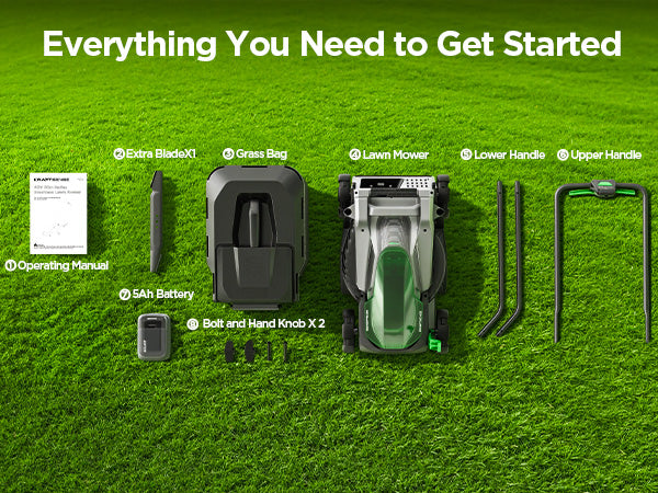 Kraftsense U20X Slim 20V Brushless Cordless Lawn Mower 14" with  5.0Ah Battery