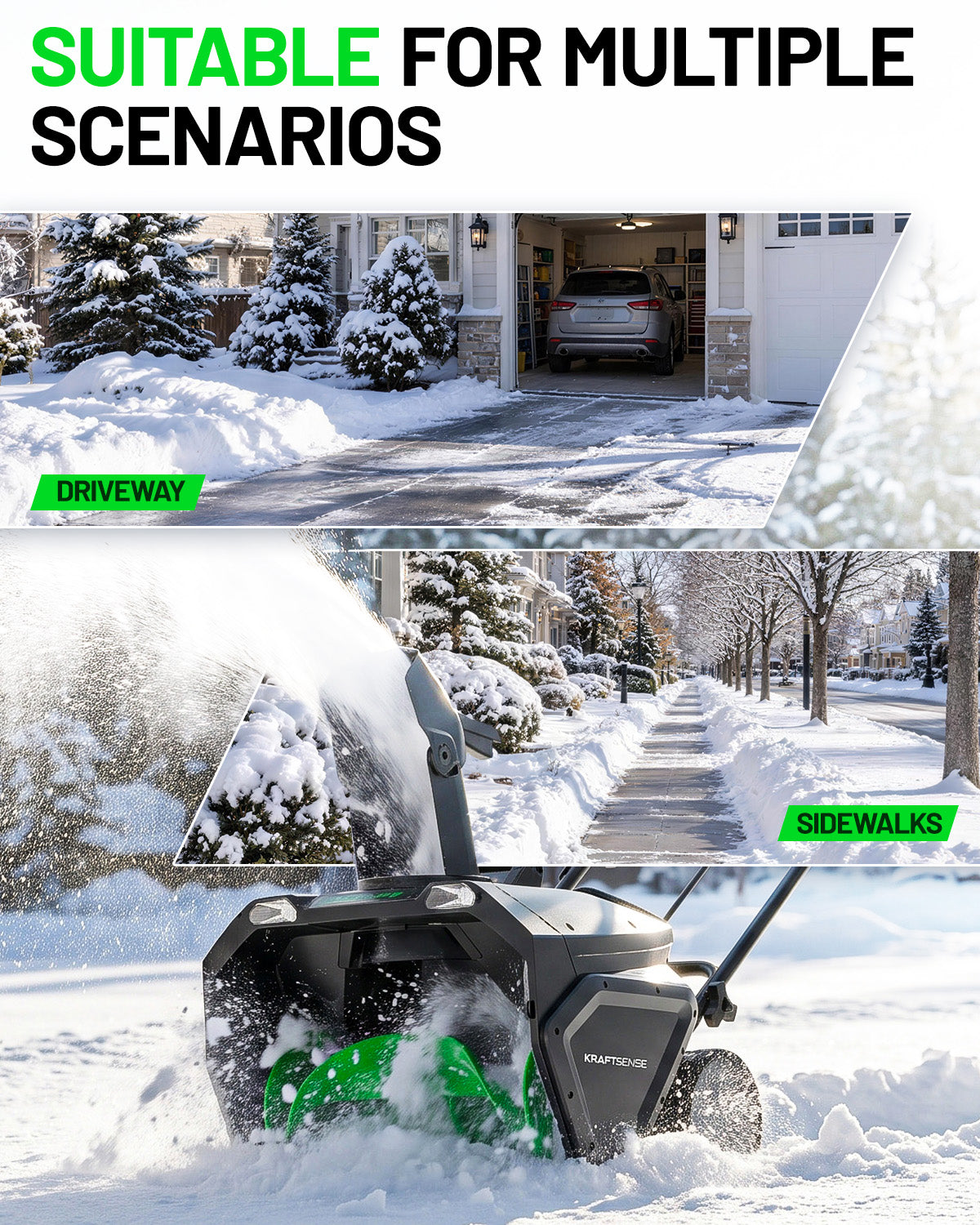KraftSense 20-Inch Single-Stage Snow Blower, Dual-Battery Kit with 2 x 8.0Ah Batteries and Charger