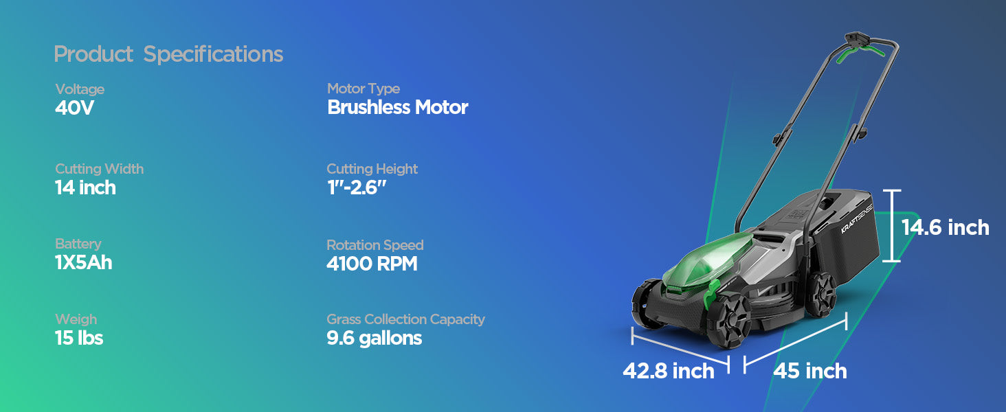 Kraftsense U20X Slim 20V Brushless Cordless Lawn Mower 14