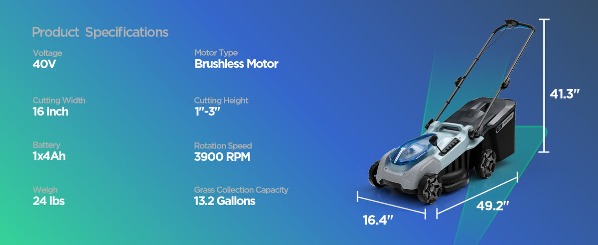 KraftSense U40X 40V Brushless Cordless 16-Inch Lawn Mower and Charger