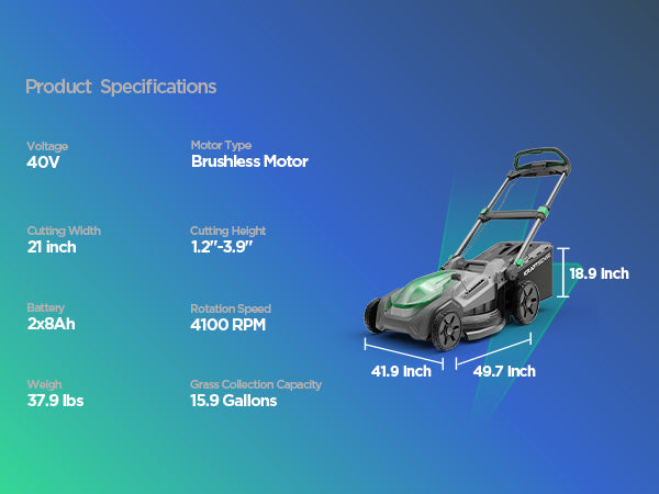 Kraftsense U20X Slim 40V Brushless Self-Propelled Cordless Lawn Mower 21" with 2×8.0Ah Batteries