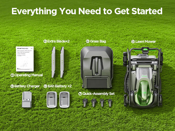 Kraftsense U20X Slim 40V Brushless Cordless Lawn Mower 18" with 2 x 5.0Ah Batteries