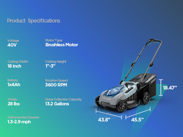 KraftSense U40X 40V Brushless Cordless Lawn Mower 18" with 4.0Ah Battery and Charger