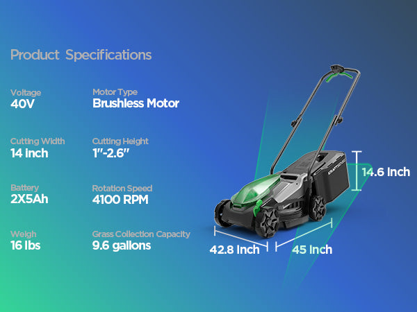 Kraftsense U20X Slim 40V Brushless Cordless Lawn Mower 14" with 2 x 5.0Ah Batteries