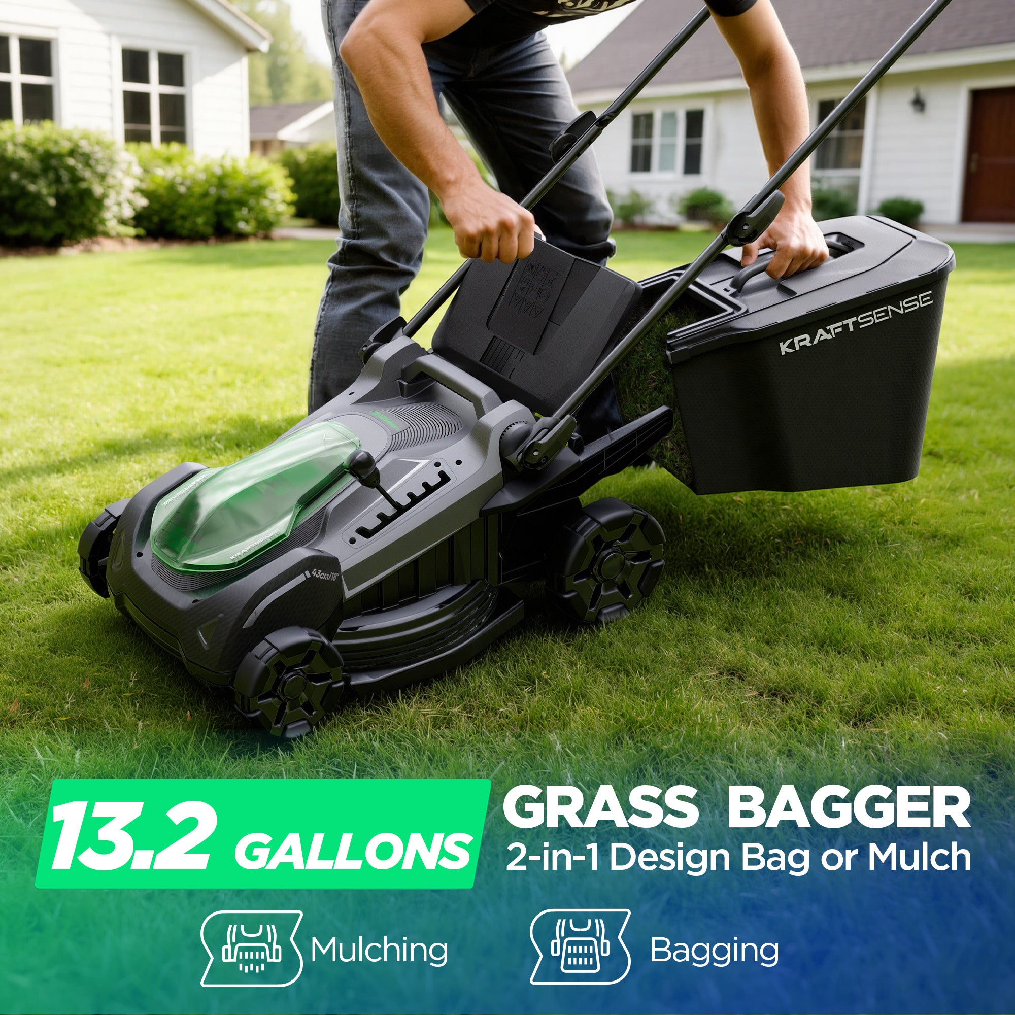 Kraftsense U20X Slim 40V Brushless Cordless Lawn Mower 18" – Long-Run 2×8.0Ah Batteries
