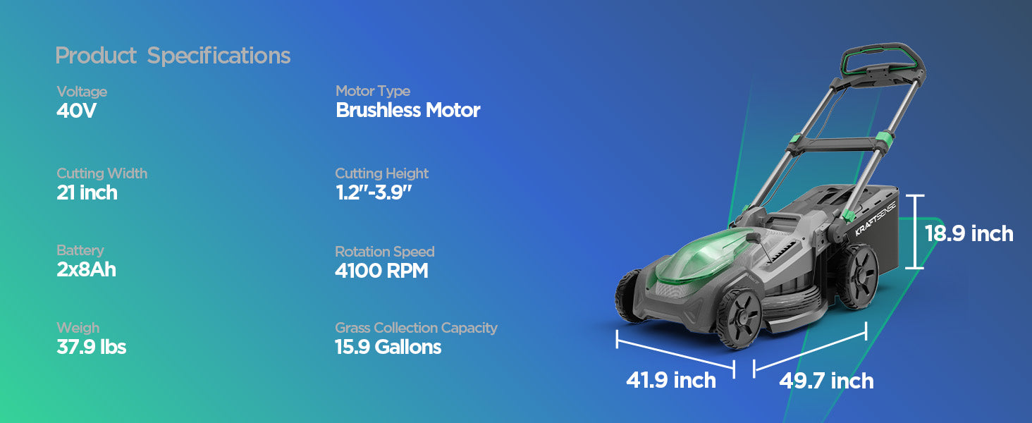 Kraftsense U20X  Slim 40V Brushless Cordless Lawn Mower 21