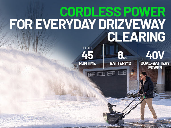 KraftSense 20-Inch Single-Stage Snow Blower, Dual-Battery Kit with 2 x 8.0Ah Batteries and Charger