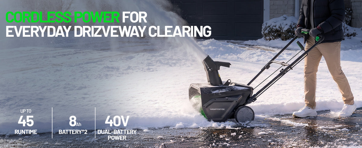 KraftSense 20-Inch Single-Stage Snow Blower, Dual-Battery Kit with 2 x 8.0Ah Batteries and Charger