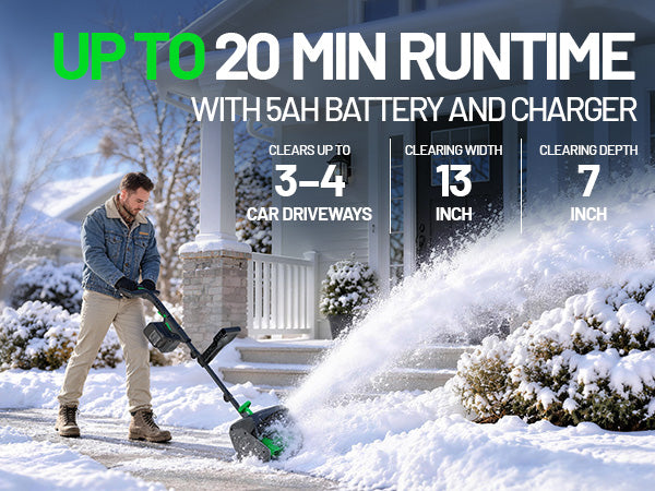 KraftSense 13" Brushless Snow Shovel Dual-Battery Kit with 2 x 5.0Ah Batteries and Charger