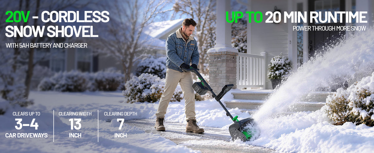 KraftSense 13" Brushless Snow Shovel Dual-Battery Kit with 2 x 5.0Ah Batteries and Charger