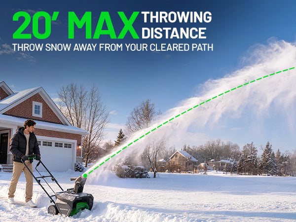 KraftSense 20-Inch Single-Stage Snow Blower, Dual-Battery Kit with 2 x 8.0Ah Batteries and Charger
