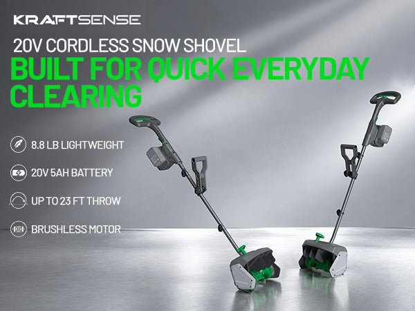 KraftSense 13" Brushless Snow Shovel Dual-Battery Kit with 2 x 5.0Ah Batteries and Charger