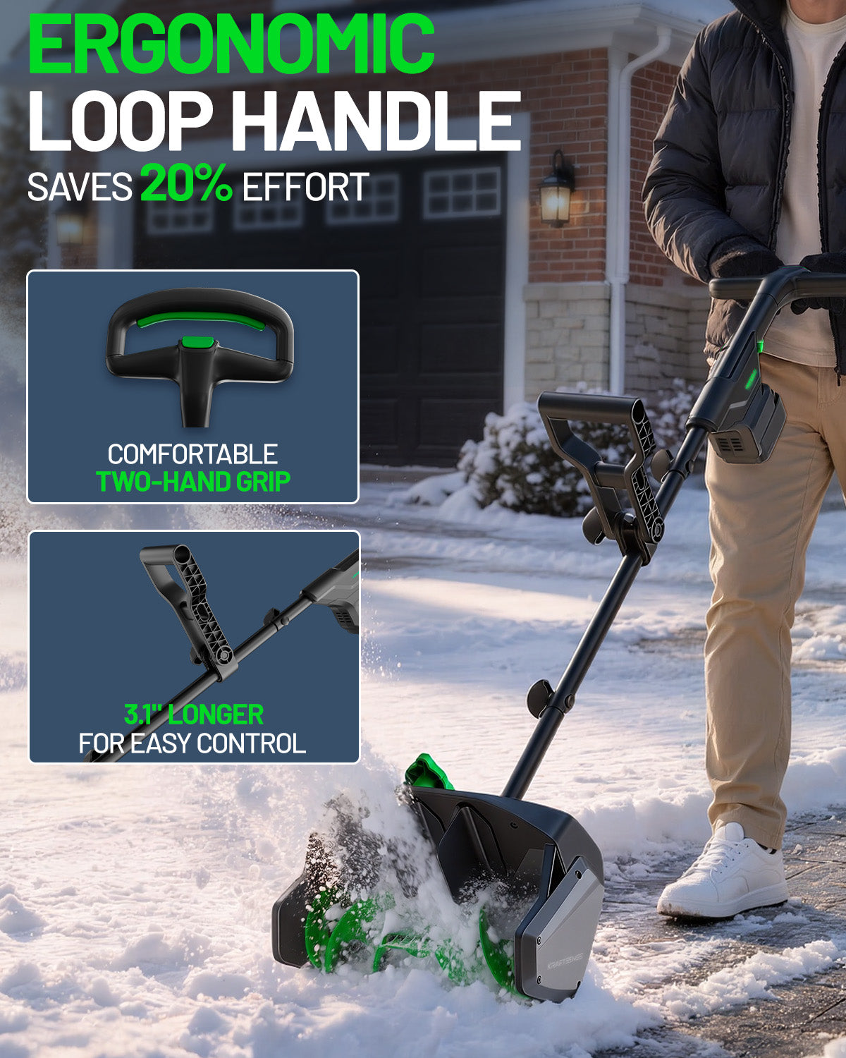 Coming soon| KraftSense 13" Cordless Snow Shovel, U20X Brushless, 5.0Ah Battery Kit