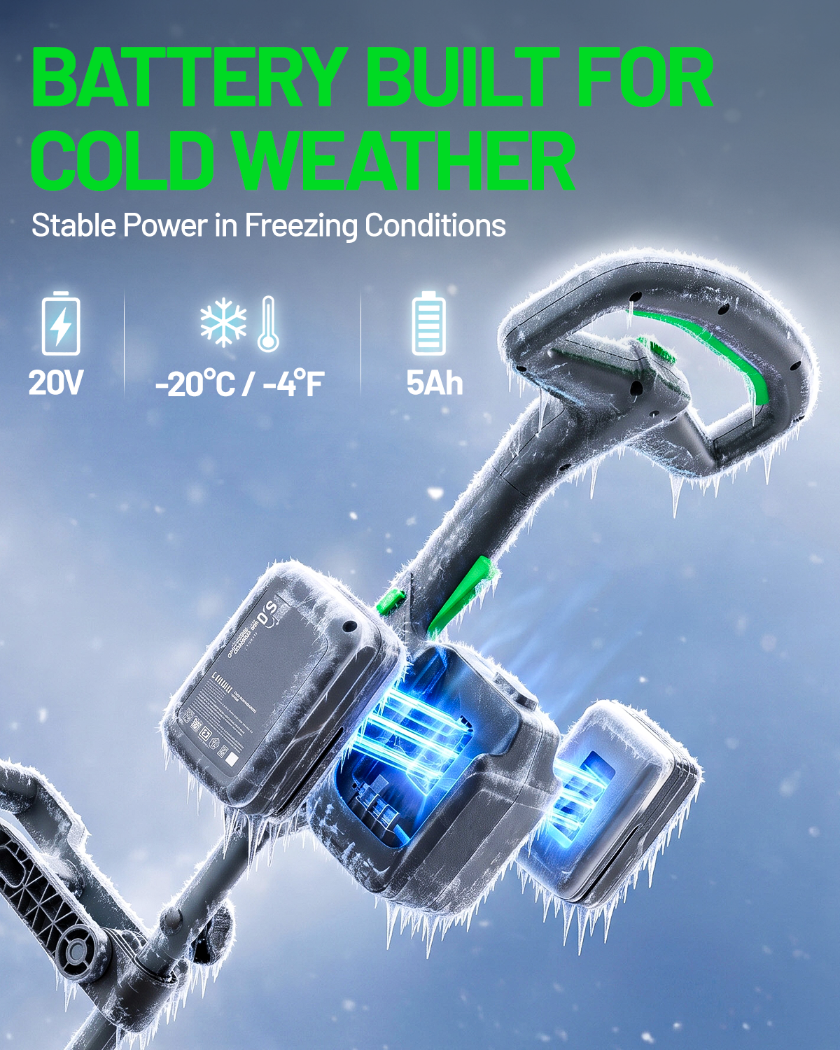 KraftSense 13" Brushless Snow Shovel Dual-Battery Kit with 2 x 5.0Ah Batteries and Charger